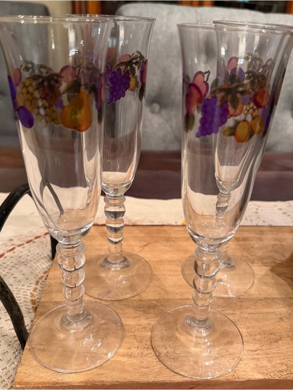 Clear Stemmed Fruit-Accent Champagne Flutes - Set of 4